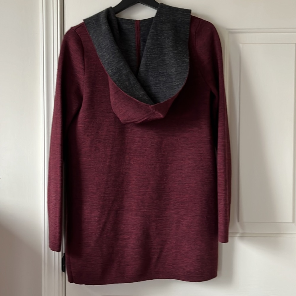 Max Studio Hooded Wool Open Front Red & Grey Card… - image 3